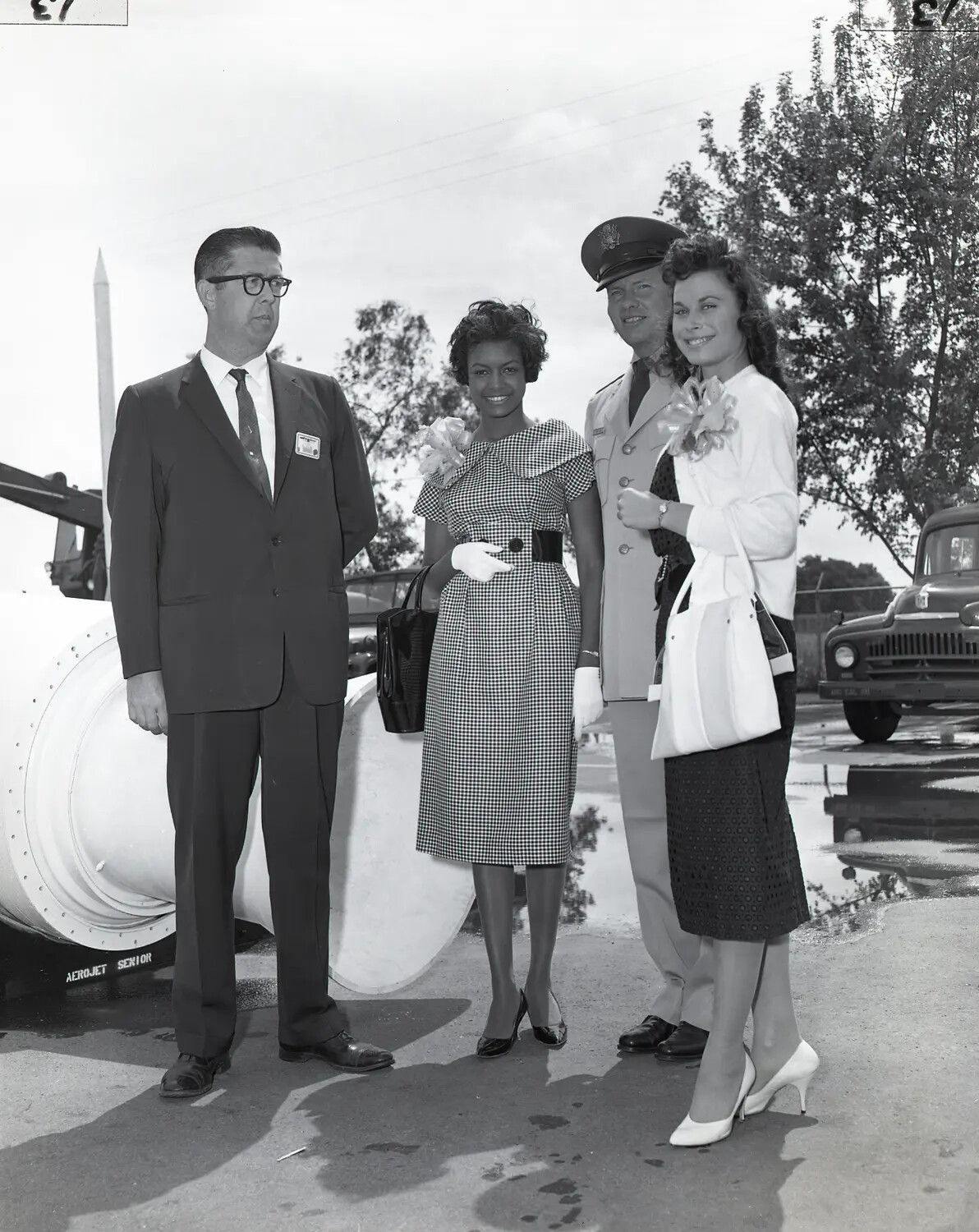 Group Portrait with Aerojet 'Senior' Solid Rocket Motor Casing, Early 1960s Aerospace Open House