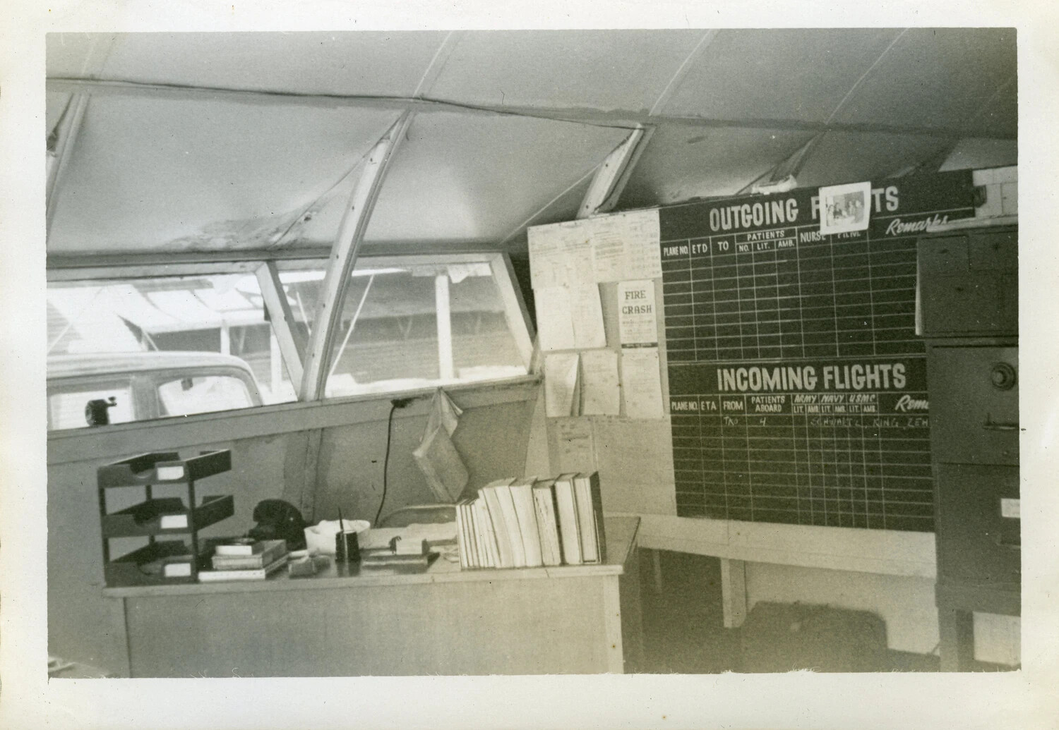 Flight Operations Office with Incoming/Outgoing Patient Movement Board, NAS Agana, Guam, VR-6 Squadron, circa Late 1940s-1950s