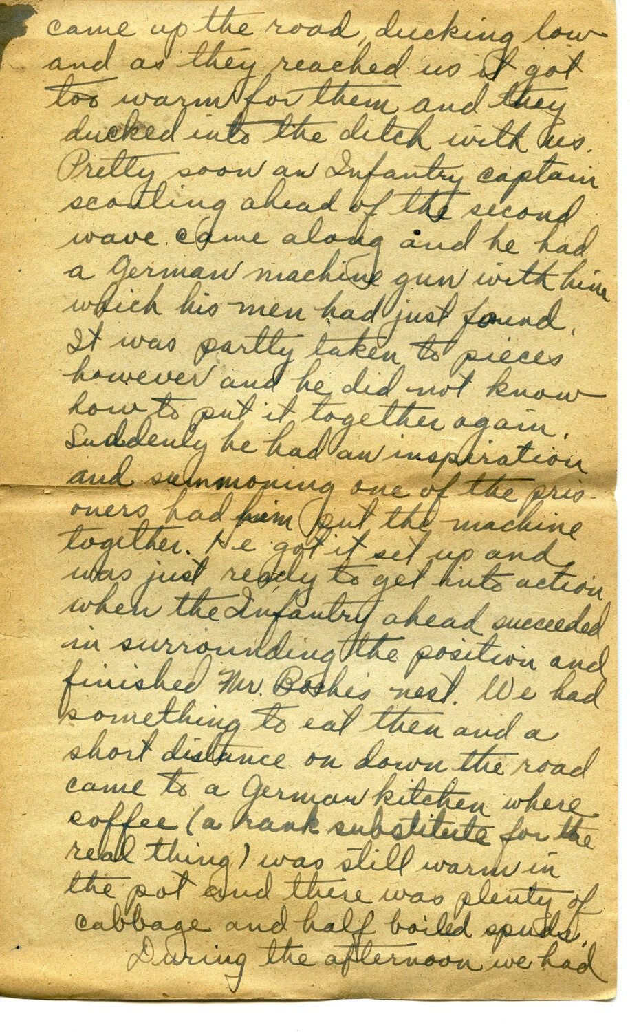 Handwritten WWI Letter Page, Pvt. Willis W. Wagener, Combat Narrative (Letter 20, Page 'ME')