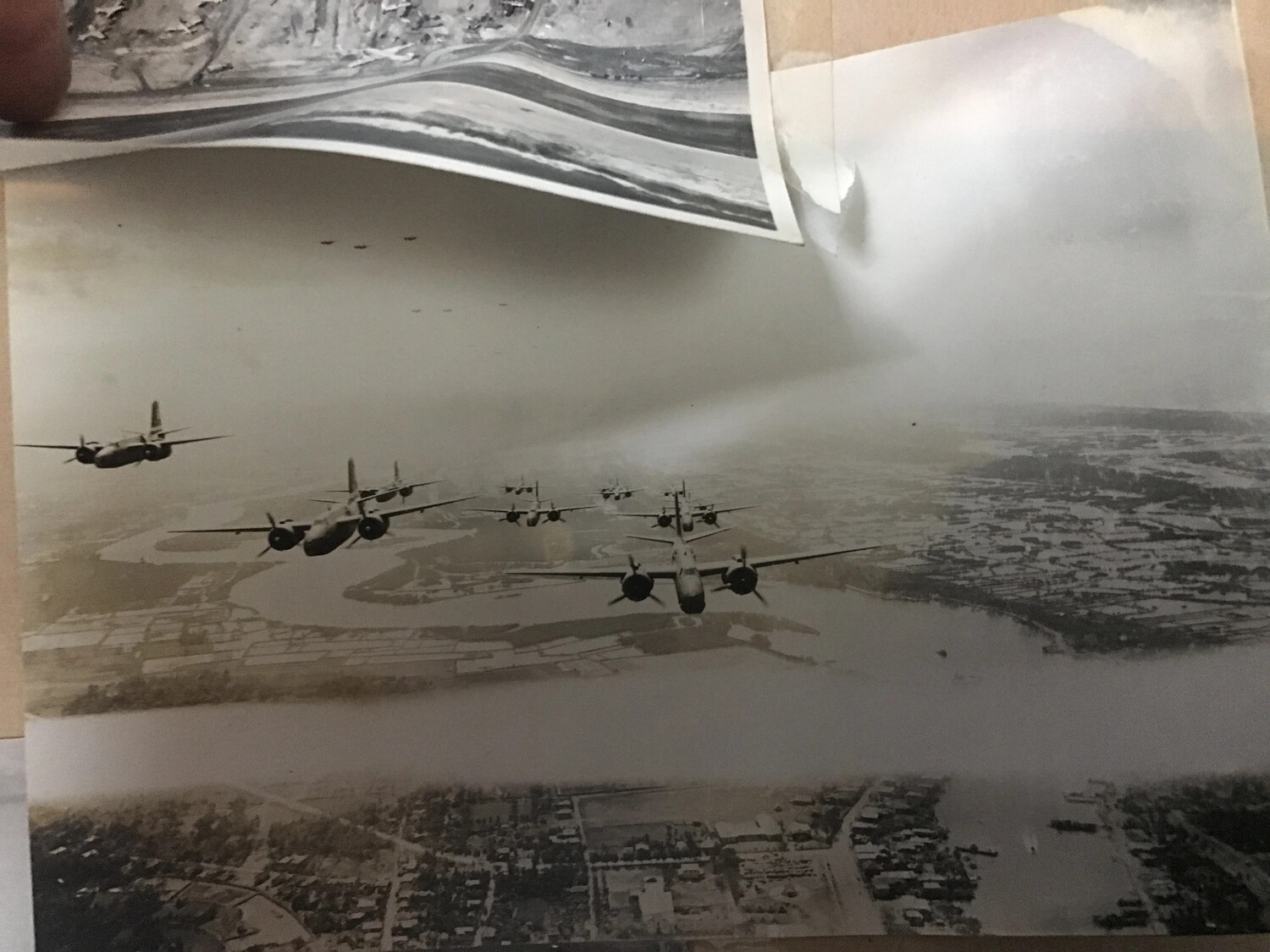 B-25 Mitchell Bomber Formation in Flight Over Pacific Coastline, 312th Bomb Group