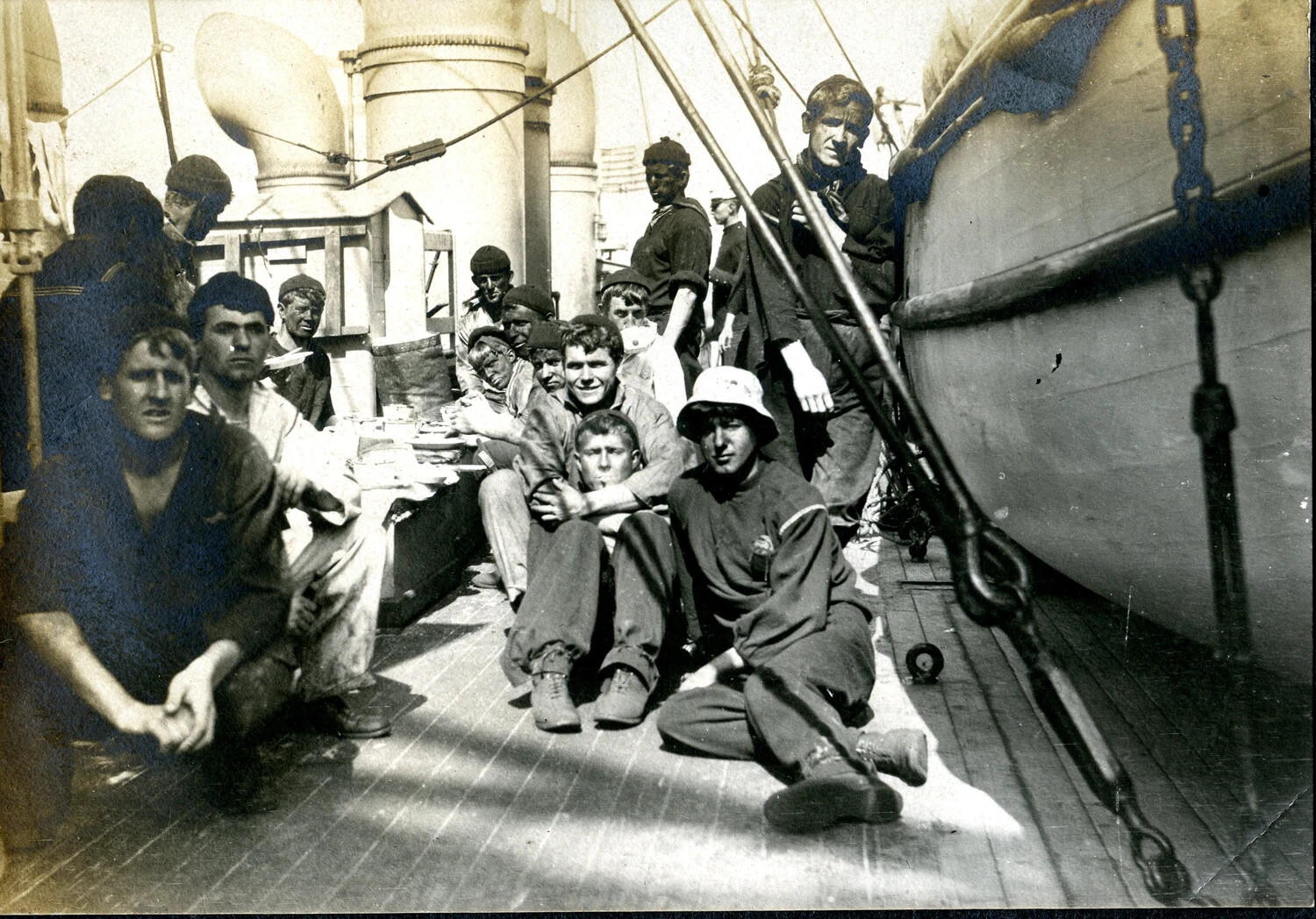 Sailors of USS Columbia Gathered on Deck, Turn-of-the-Century U.S. Navy Cruiser