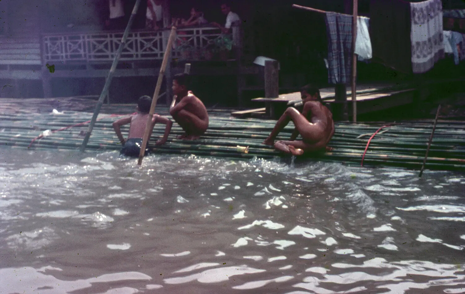 Vietnamese Village Children at a Riverside Bamboo Dock, circa 1965