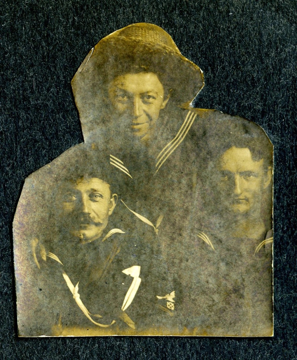 Composite Portrait of Three U.S. Navy Sailors in Blue Jumpers, Cut-Out Album Arrangement, c. 1900s