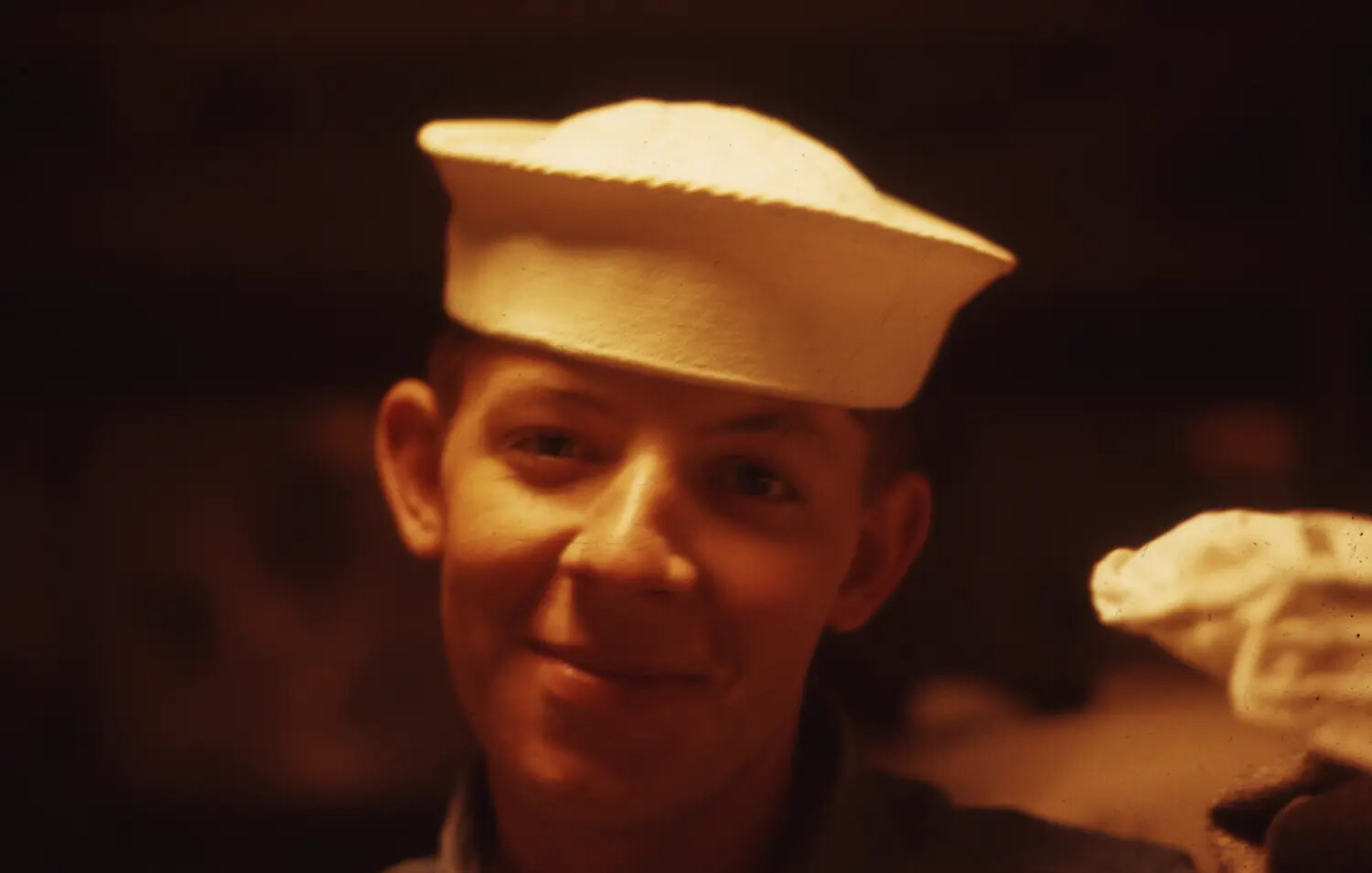 Close-Up Portrait of Young Sailor in Dixie Cup Cap, USS Ticonderoga, Vietnam War Era