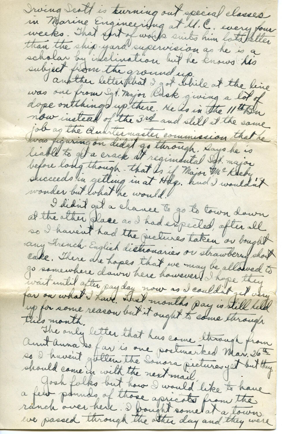 Handwritten Letter Page from Pvt. Willis W. Wagener to Family — Military News, Homesickness, and Ranch Memories