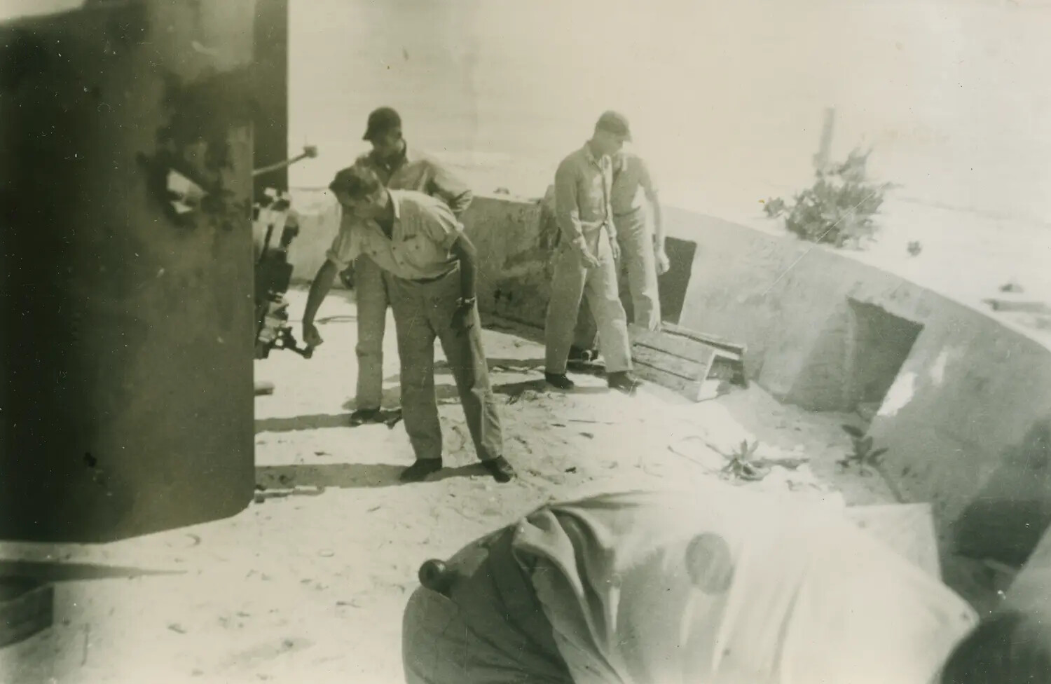 American Servicemen Inspect Captured Coastal Gun Emplacement, Edward P. McAleer Photo Album, WWII Pacific Theater