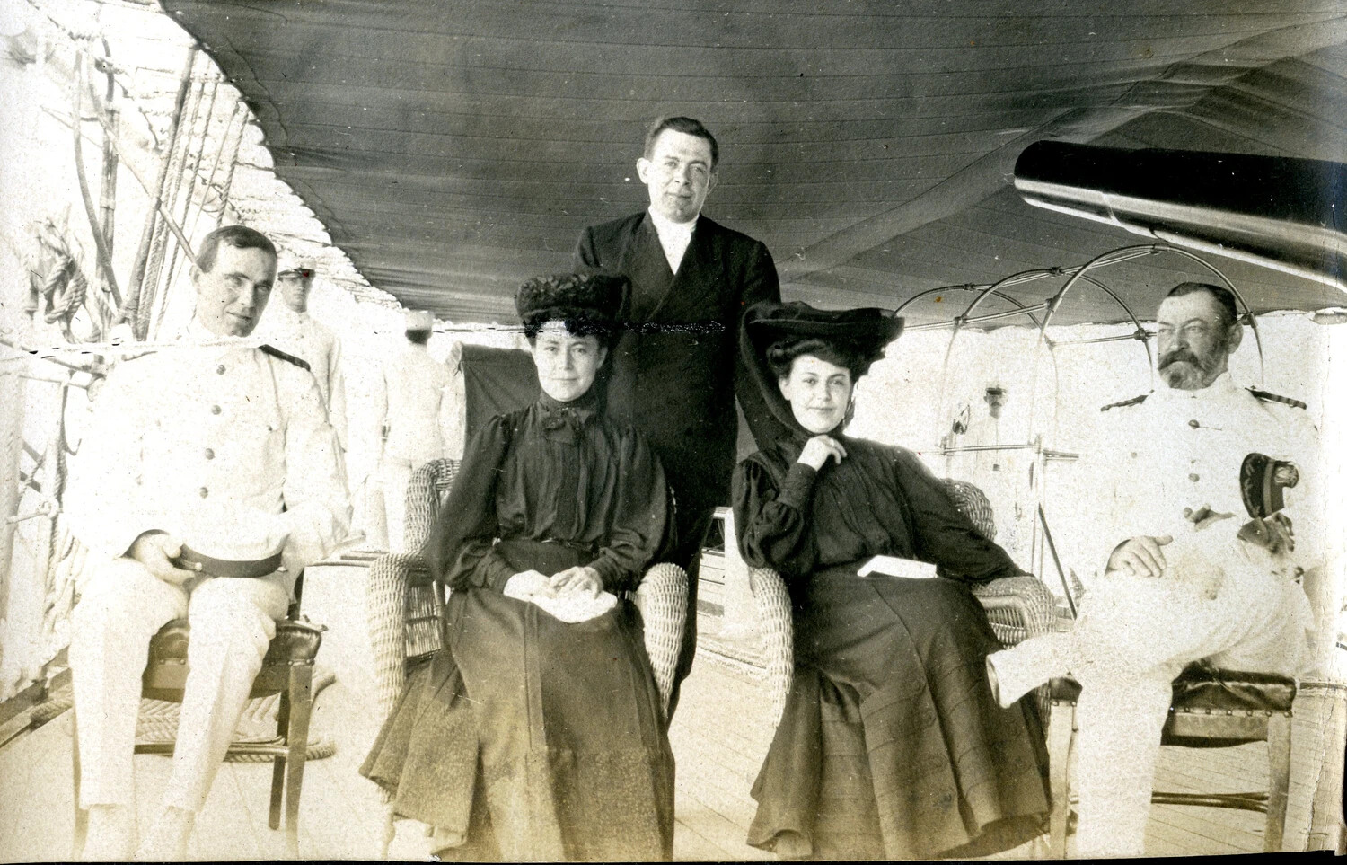 Officers and Ladies in Mourning Dress Beneath the Awning, USS Columbia, c. 1904-1905