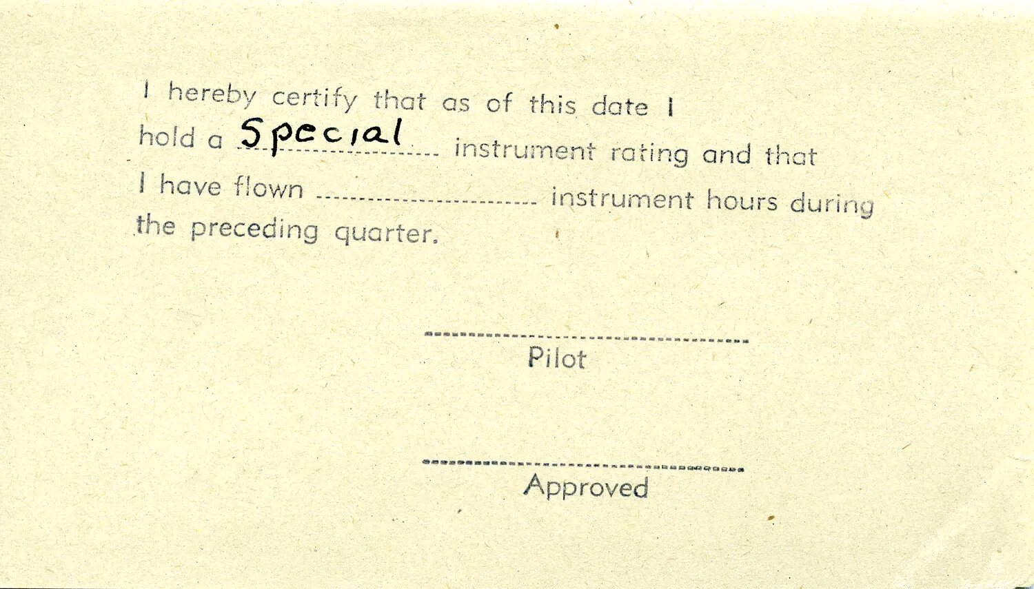Pilot Instrument Rating Certification Card - Bancroft Flight Logbook, Korean War Era