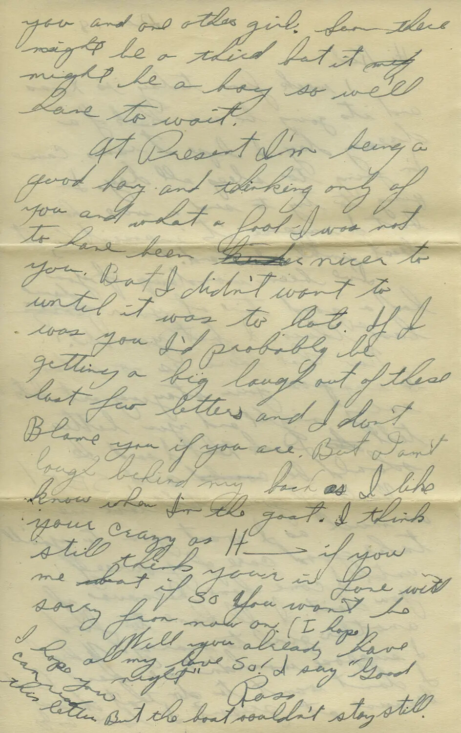 Handwritten Wartime Letter Page Signed 'Ross,' WWII Era