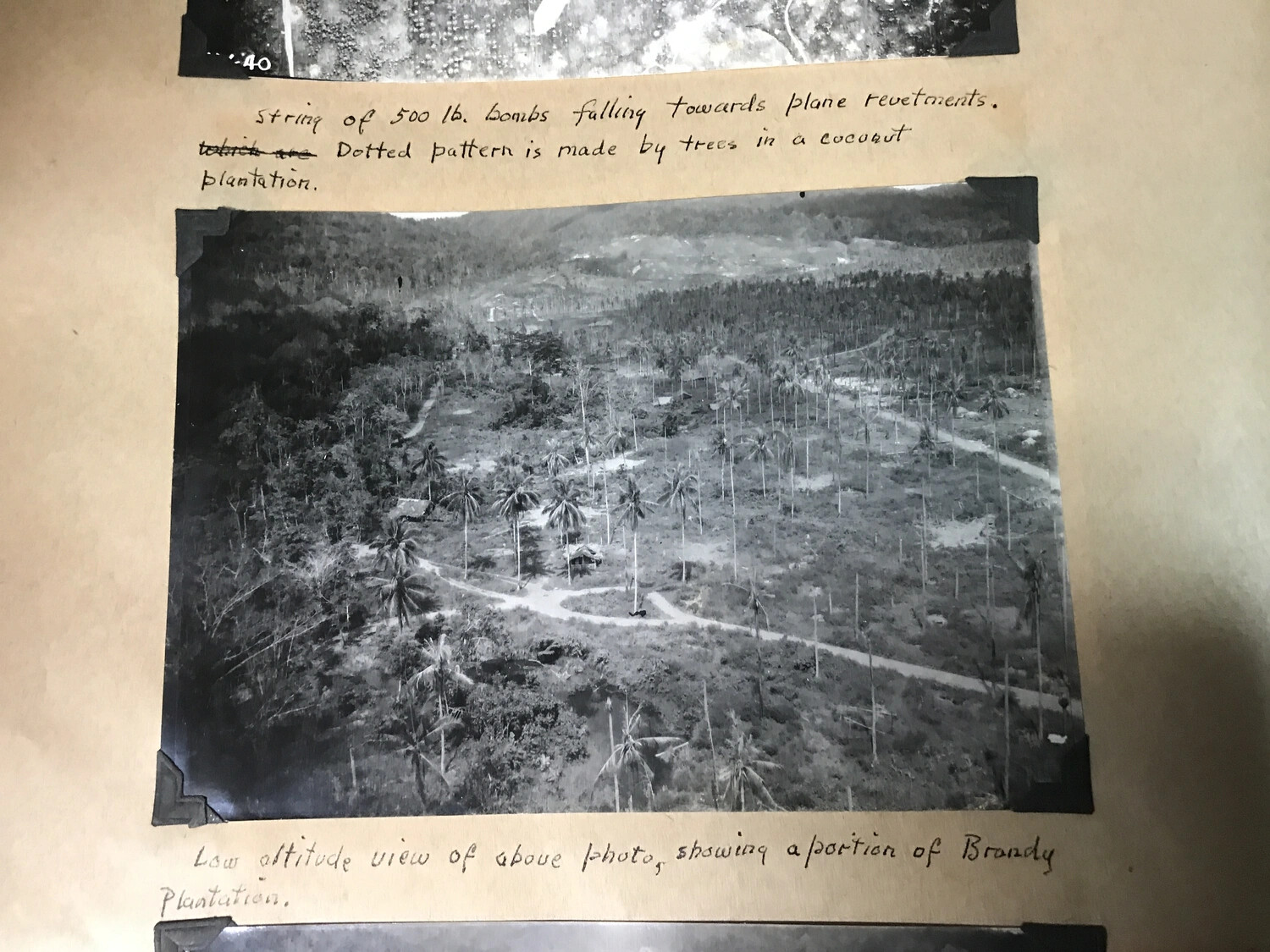 Album Page: Low-Altitude View of Brandy Plantation, Companion to Medium-Altitude Bombing Photo