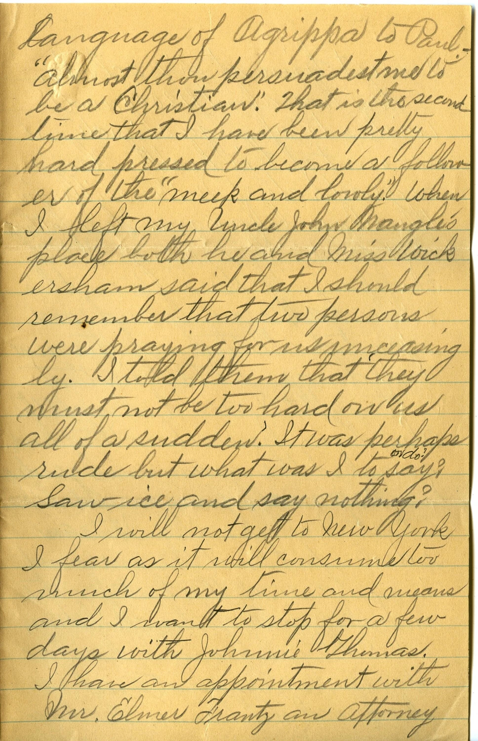 Handwritten Letter Page, J. A. Wagener to Family, 20 July 1905 -- Wagener Family Correspondence Collection