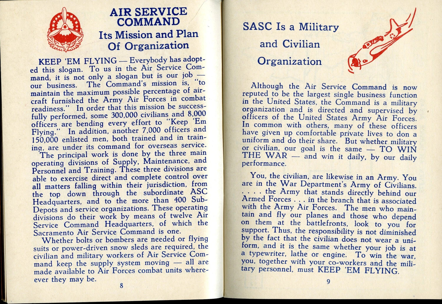 'Air Service Command: Its Mission and Plan of Organization' - Pages 8-9, McClellan Field Personal Guide Booklet