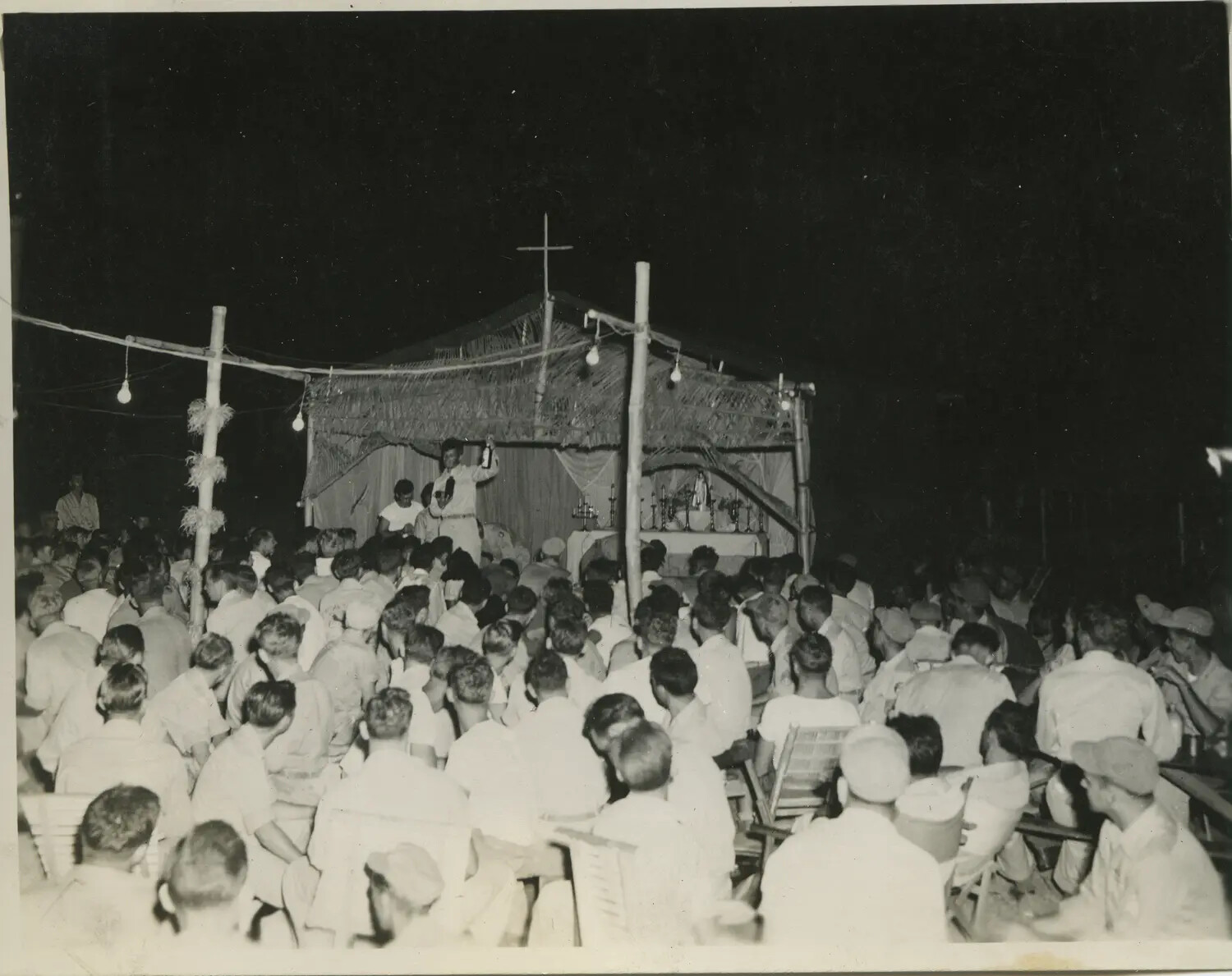 Nighttime Outdoor Religious Service at Forward Air Base Chapel, Southwest Pacific