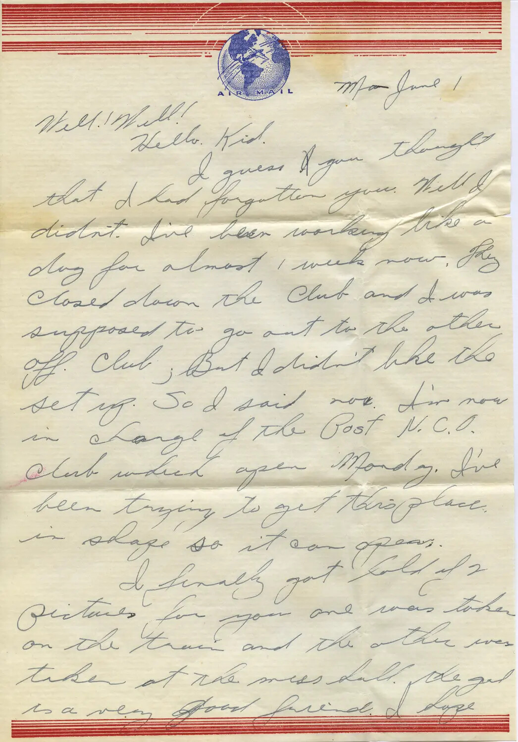 WWII Air Mail Letter, 'Well! Well! Hello Kid.' (Moon Collection, June 1)