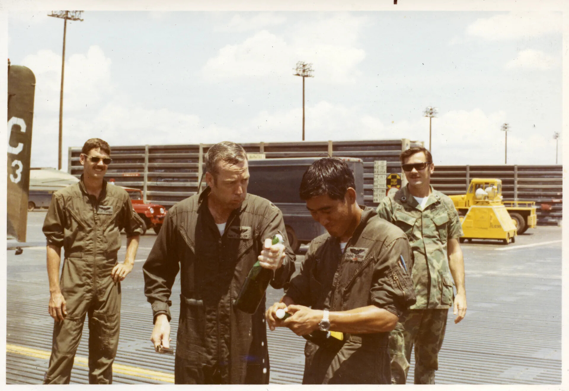 Squadron 'Hose Down' Champagne Celebration for Chris Tateishi, NKP Royal Thai Air Force Base, Vietnam War