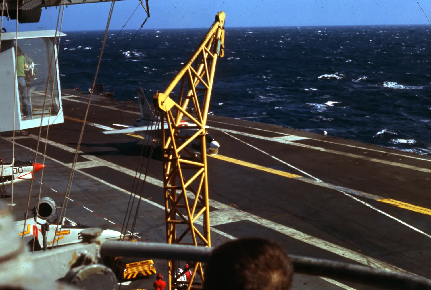 Flight Deck Crane and Parked Aircraft Aboard USS Ticonderoga, Vietnam War Era