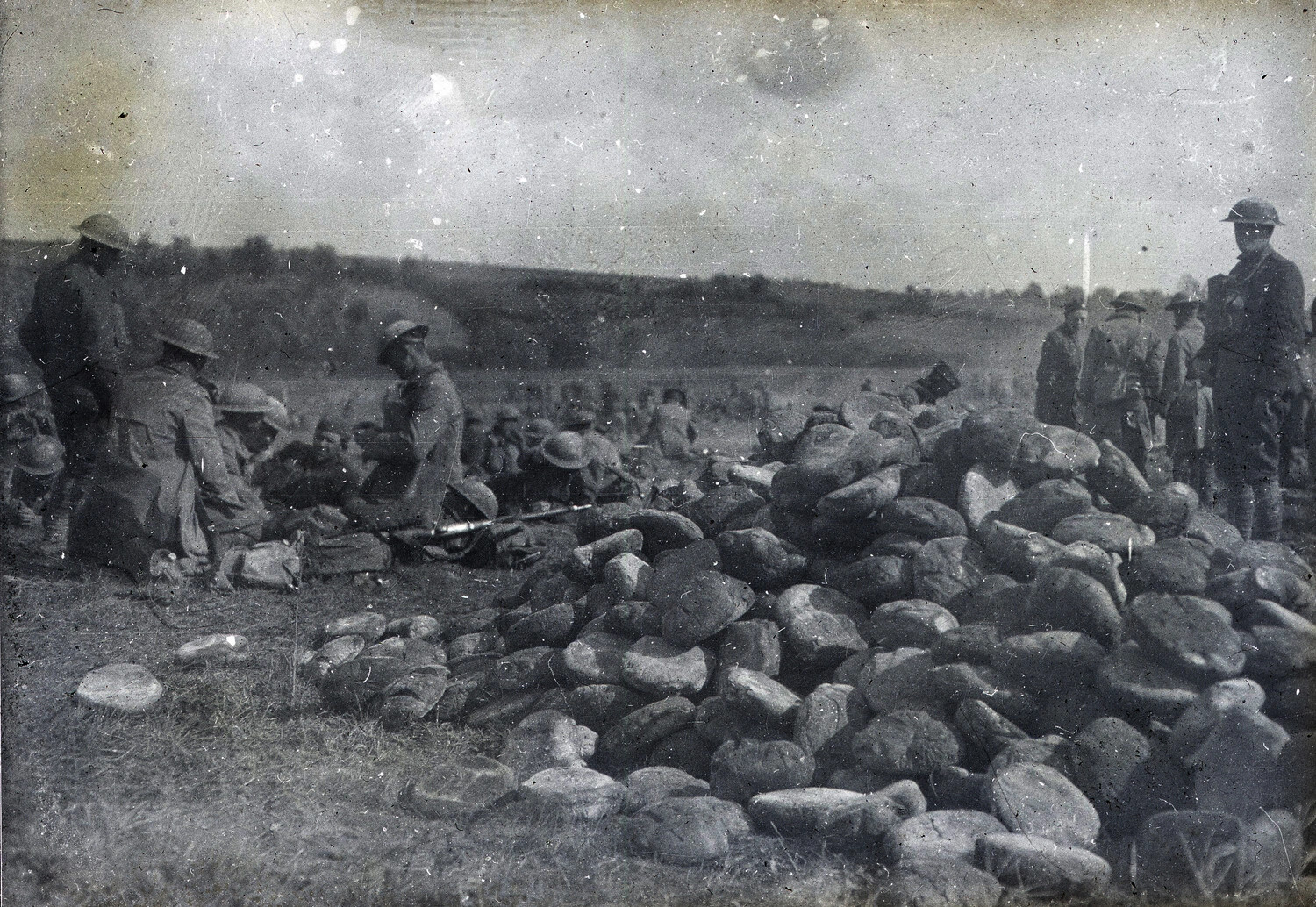 British Field Ration Point with Bread Stockpile, Western Front, France, World War I