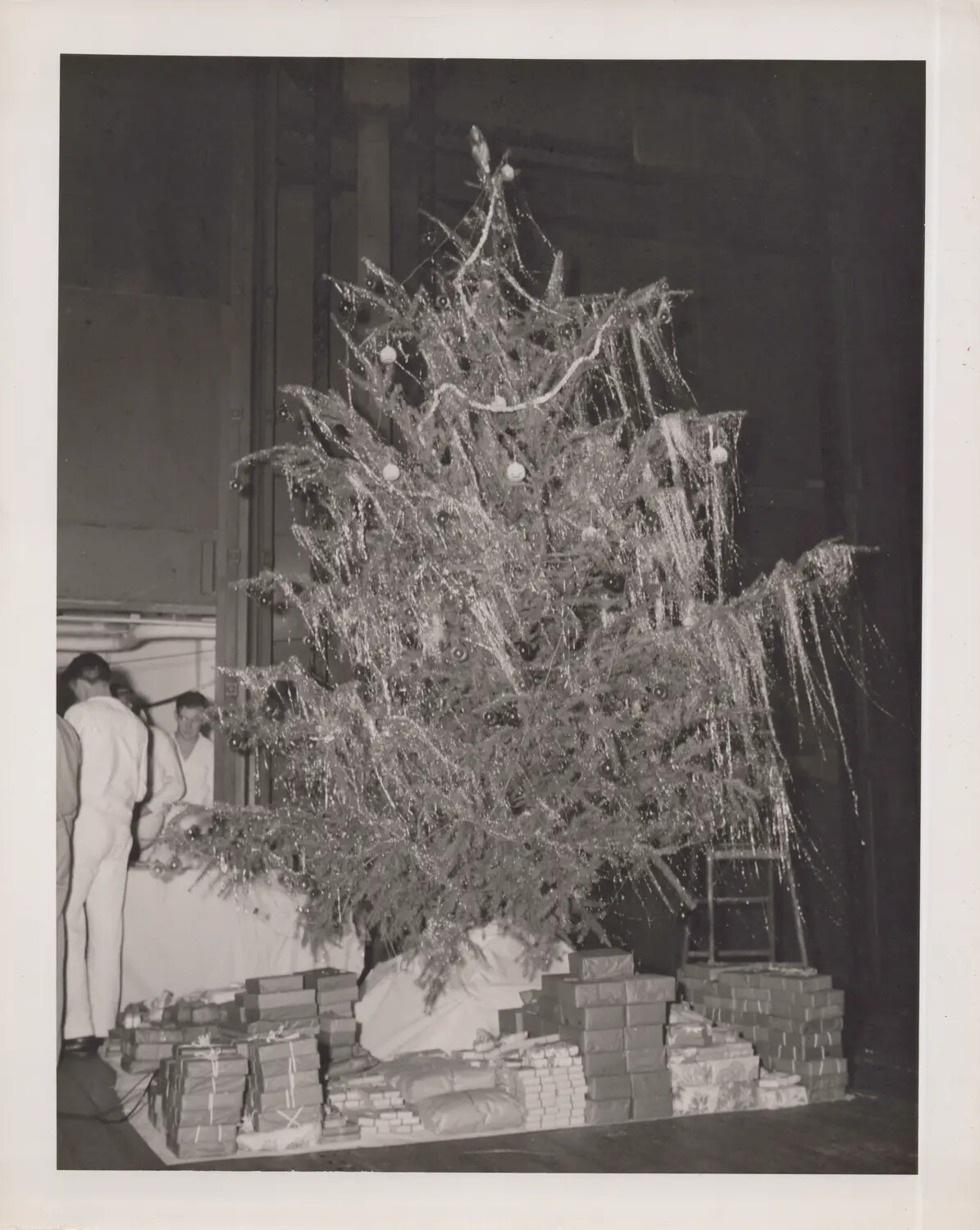 Shipboard Christmas Tree with Gifts, U.S. Navy, WWII Era
