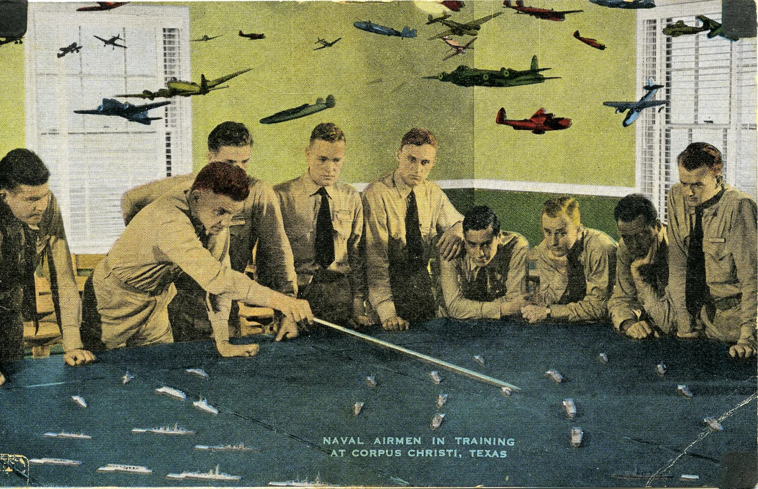 Photographic Postcard: 'Naval Airmen in Training at Corpus Christi, Texas' — Tactical Plotting Table and Aircraft Recognition Models