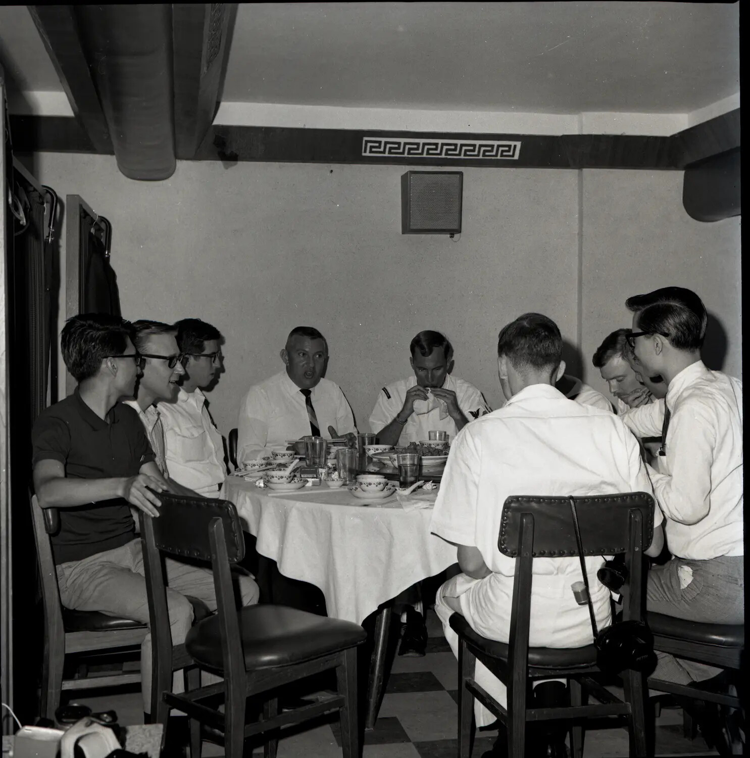 Sailors from USS Ticonderoga Sharing a Meal Ashore, Vietnam War Era