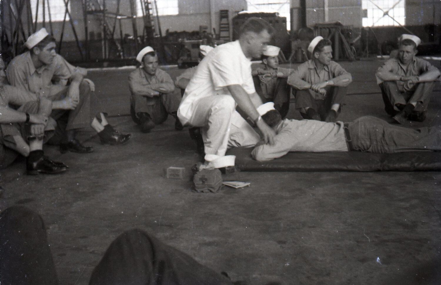 First Aid Training Demonstration Aboard USS Yorktown, 1953