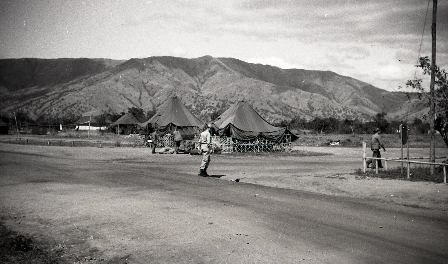 U.S. Army Tent Encampment at the Foot of Mountains, Luzon Campaign, Philippines, 1945