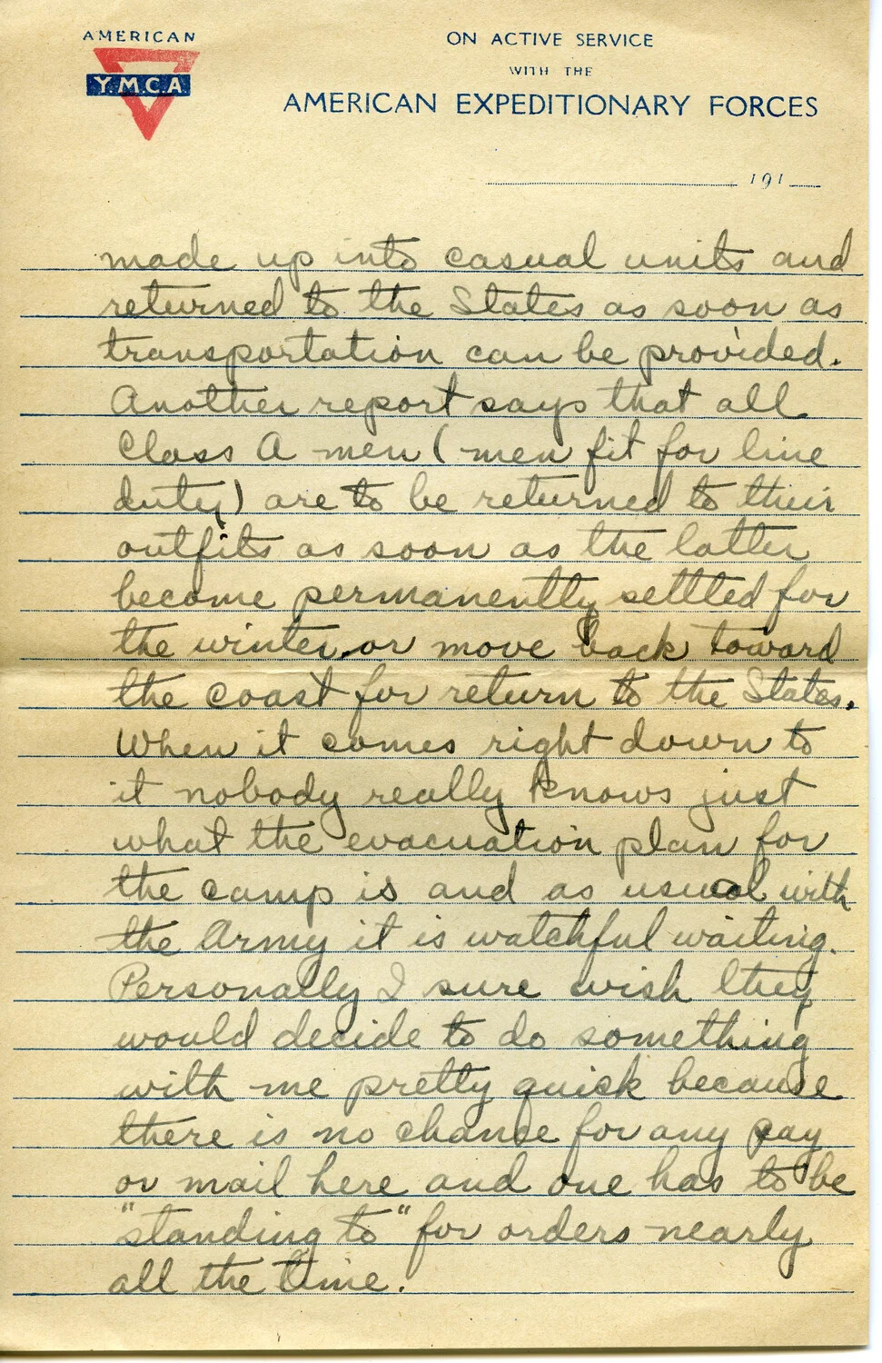 WWI Letter, Pvt. Willis W. Wagener — Letter 29, Page C (AEF YMCA Stationery)
