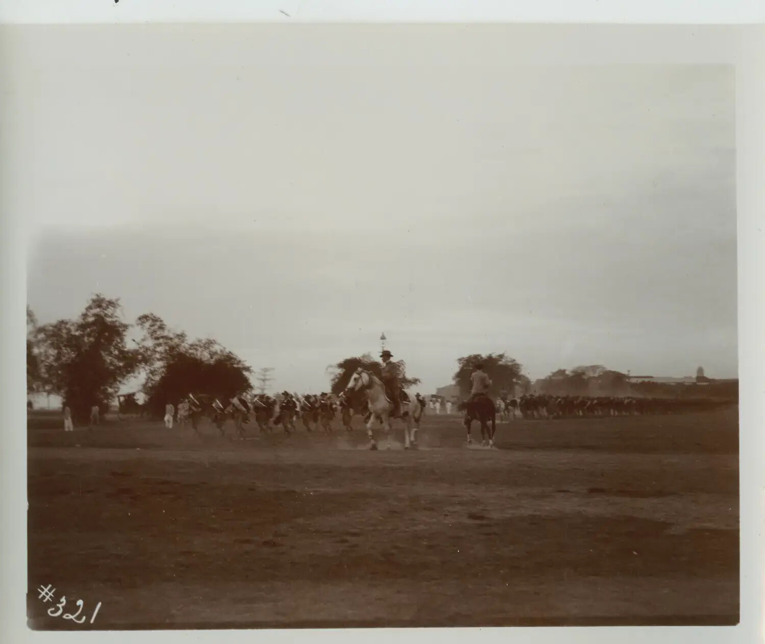 Mounted and Dismounted Troops on Parade Ground, Philippine Garrison Town, c. 1898-1910