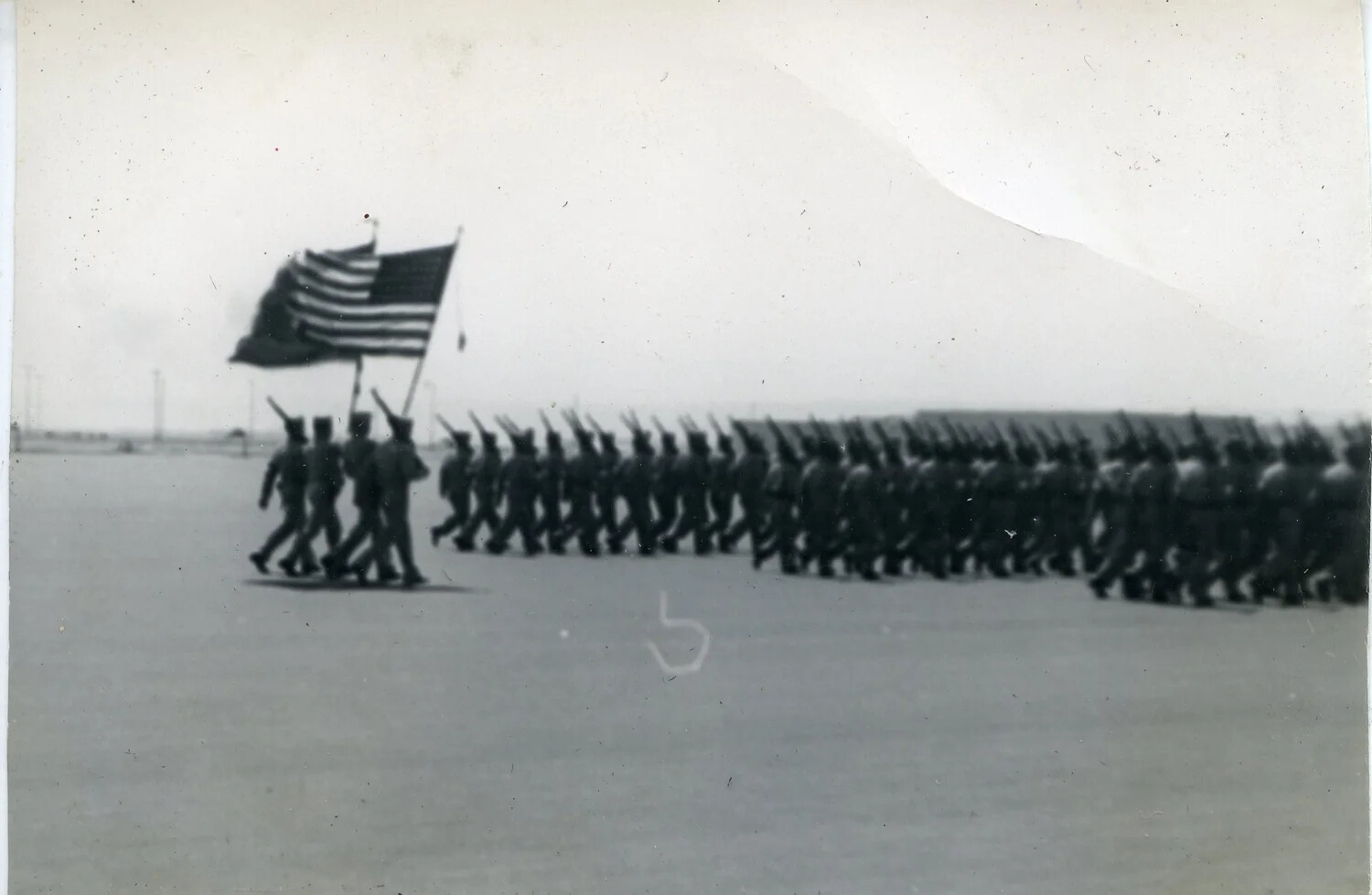 Marine Formation on Parade with Color Guard, VMF-214 Album, 1945
