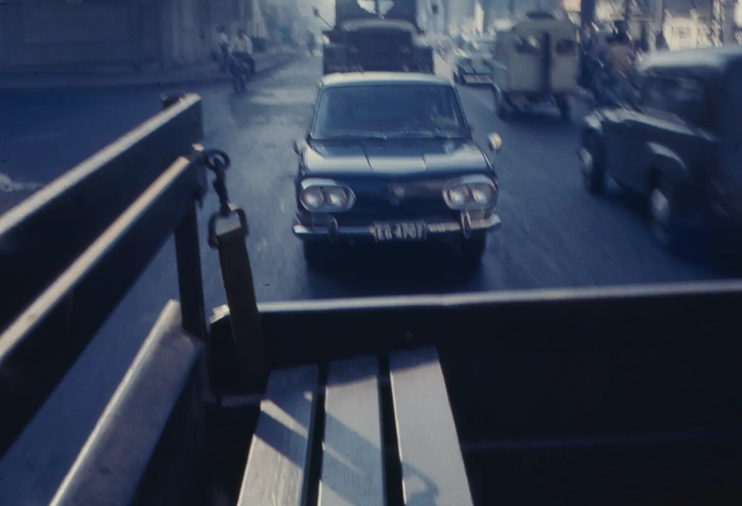 Street Traffic Viewed from Military Truck Tailgate, Vietnam, 1968 Tet Offensive Era
