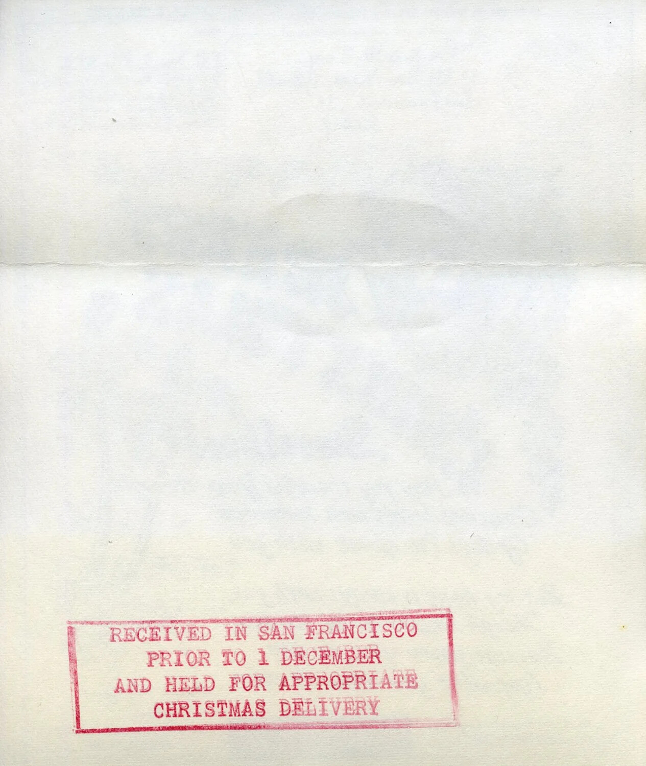 Verso of WWII V-Mail Christmas Letter — 'Held for Appropriate Christmas Delivery' Postal Handling Stamp