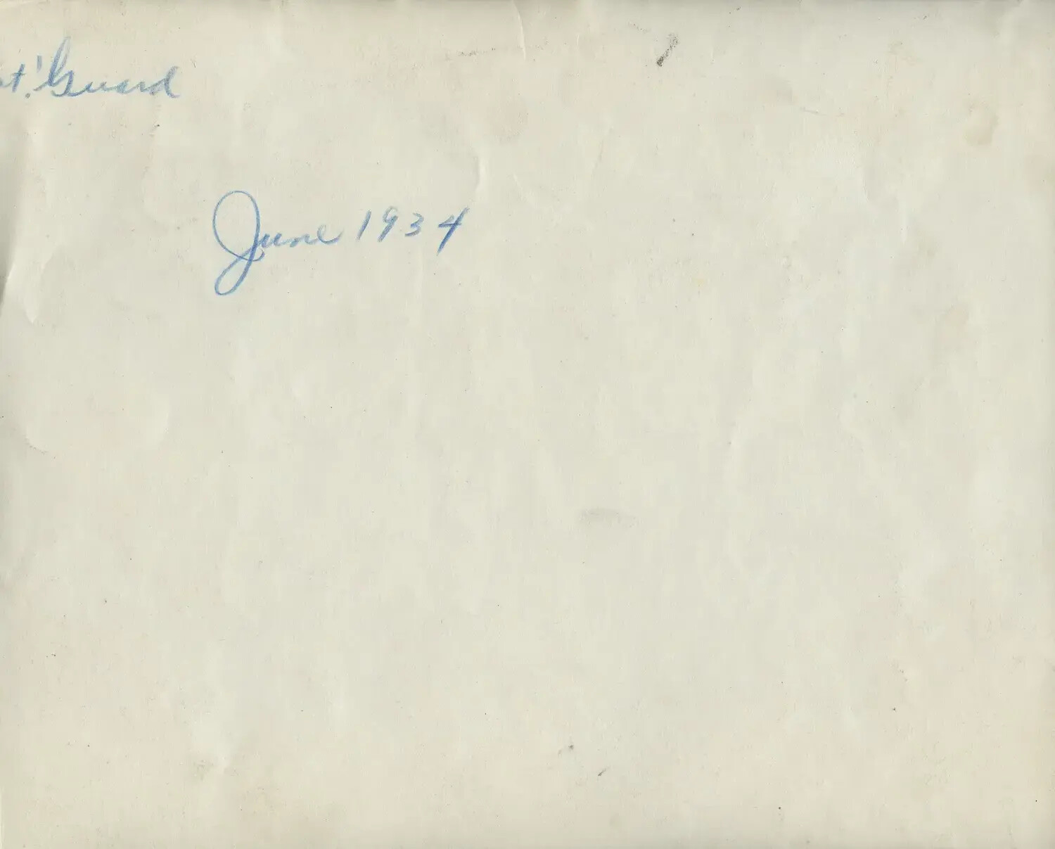 Verso of Photograph with Handwritten Annotation: "[Na]t'l Guard, June 1934"