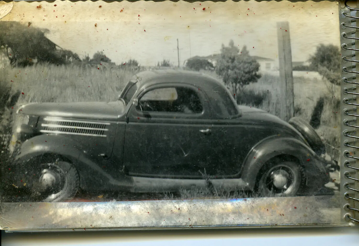 Vintage 1930s Ford Coupe Parked in a Field, Home Front Photograph