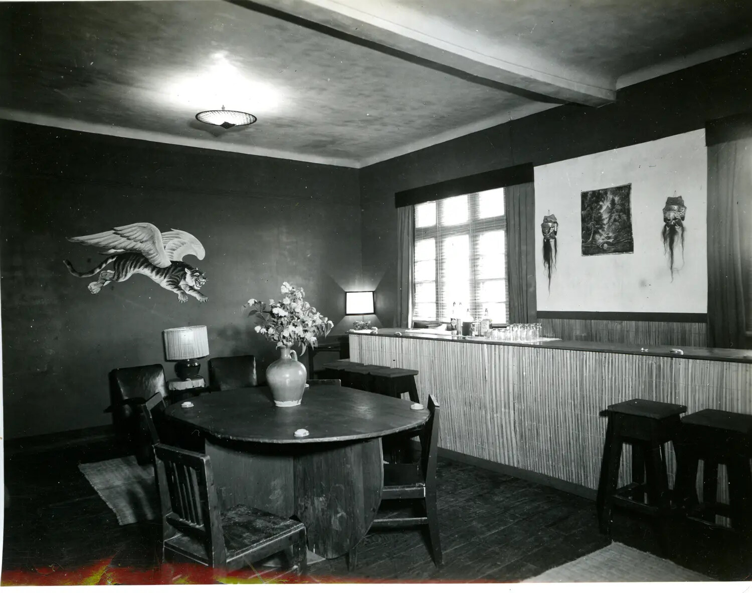 Officers' Club Interior with Flying Tiger Mural, China-Burma-India Theater, WWII