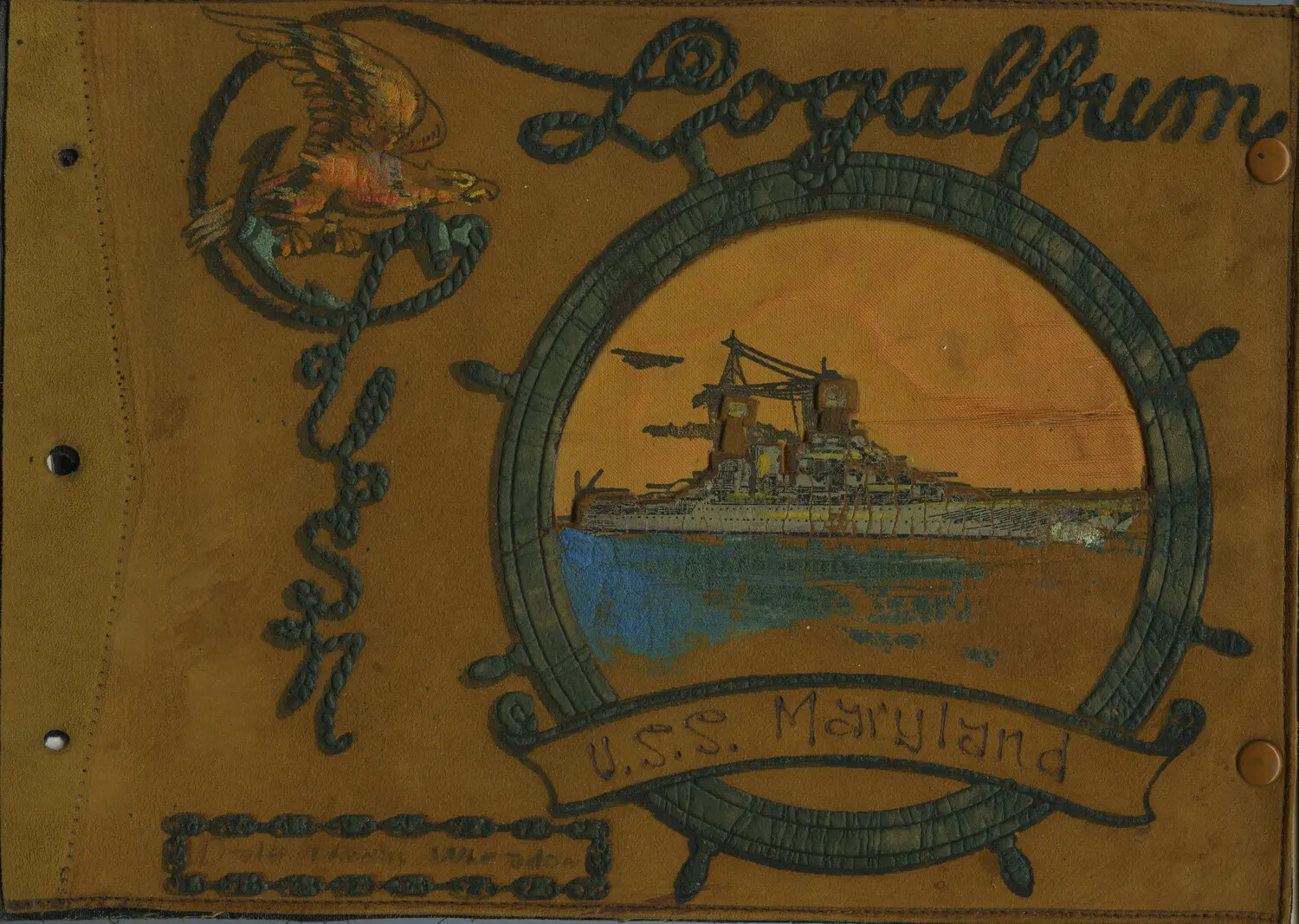 Hand-Tooled Leather Photo Album Cover, 'Logalbum,' USS Maryland (BB-46), c. 1930s