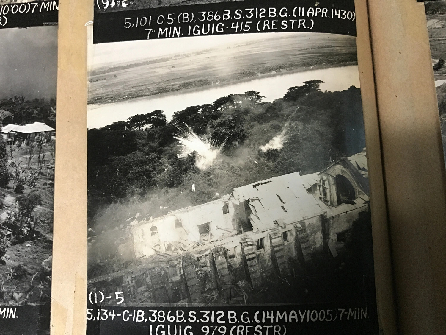 312th Bomb Group Strike Photograph — Attack on Iguig Church, Cagayan, Luzon, 11 April 1945