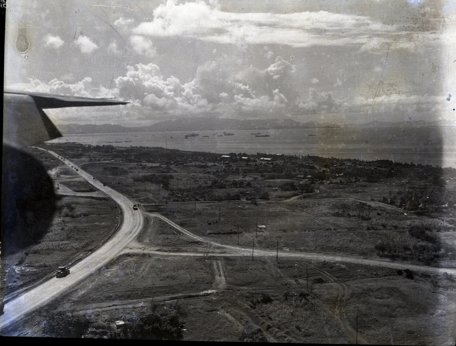 Aerial View of Coastal Base and Anchorage, Ie Shima Area, 345th Bomber Group Collection