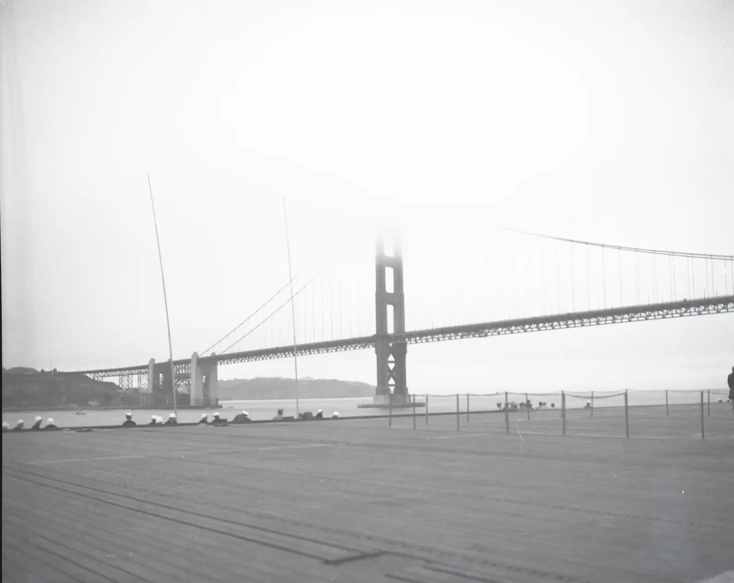 USS Petrof Bay Flight Deck View of the Golden Gate Bridge, World War II Era
