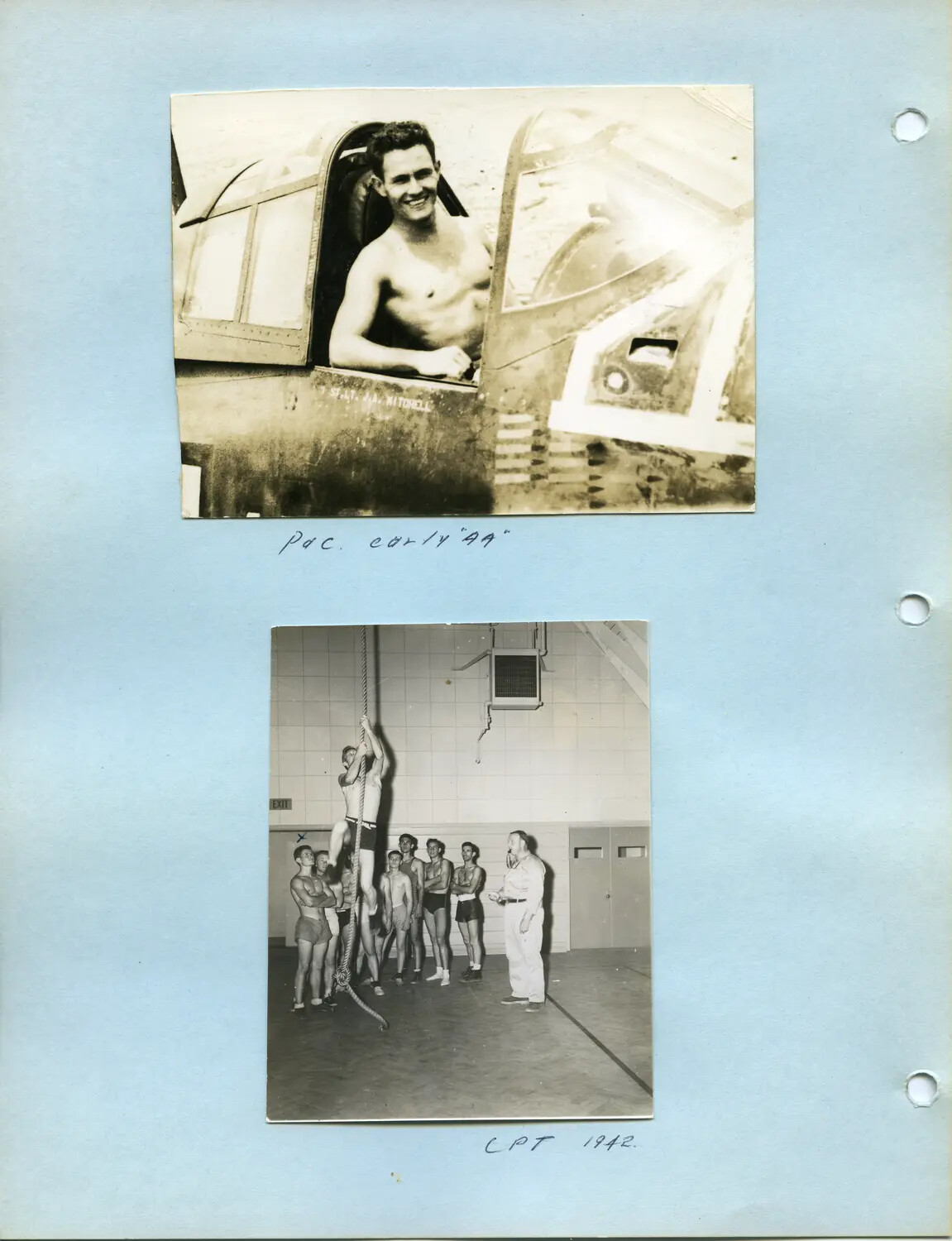 McAleer Album Page - Aircraft Cockpit Portrait and Cadet Physical Training Session, 1942