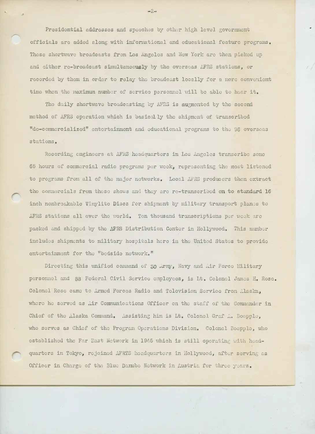 Typed Historical Summary of Armed Forces Radio Service Operations, Page 2