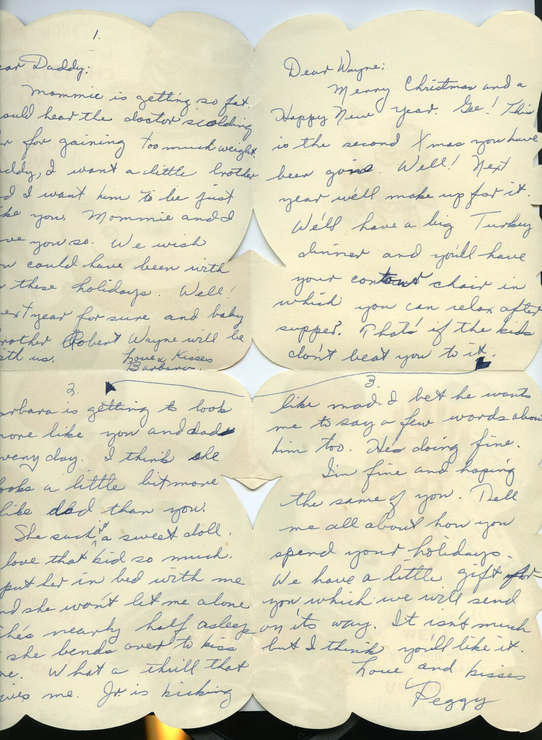 Handwritten Christmas Letter to 'Wayne' from Peggy and Barbara — Lt. Bancroft Korean War Collection
