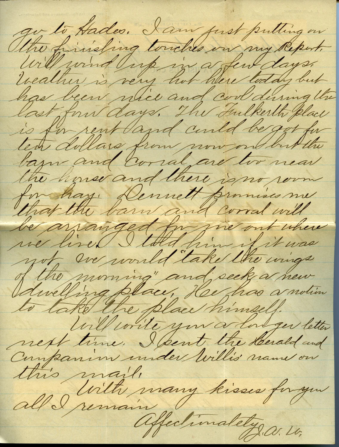 Handwritten Letter from J. A. Wagener to Family, July 27, 1900 (Page 2)