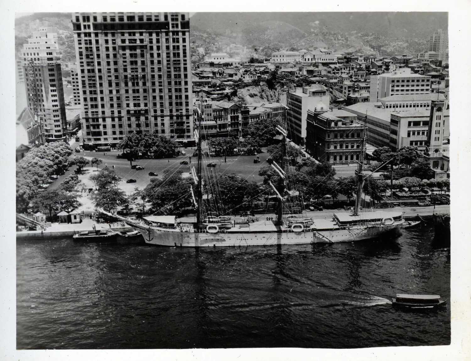 Harbor View with Moored Sailing/Training Ship, Likely Rio de Janeiro – USS Franklin D. Roosevelt (CVB-42) Cruise Album