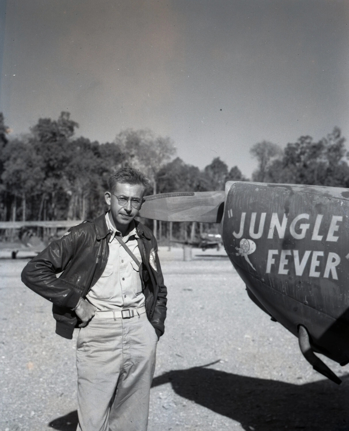 Airman Posing with Nose Art "Jungle Fever" Aircraft, CBI Theater, WWII