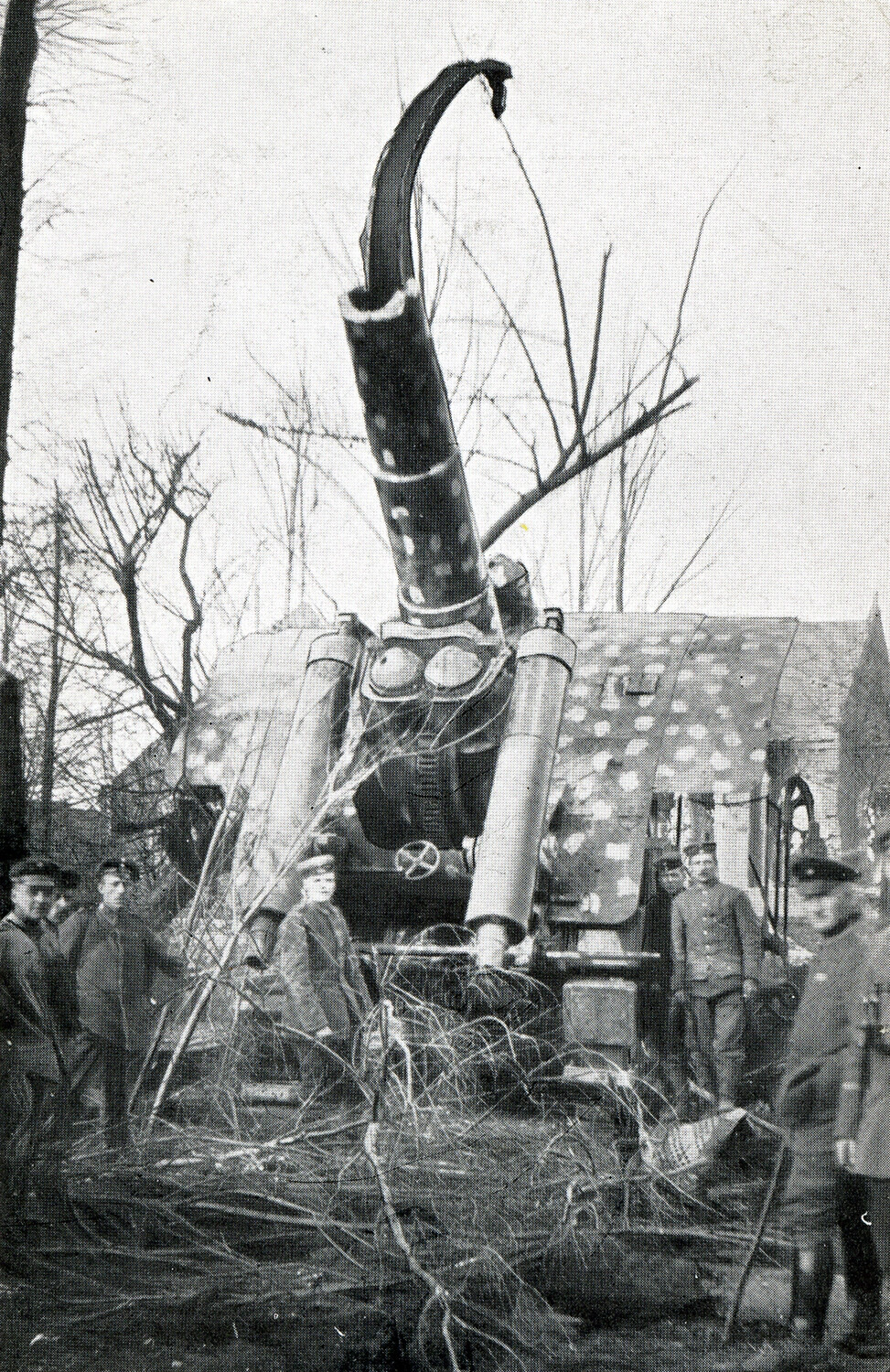German Heavy Trench Mortar or Howitzer at High Elevation, World War I