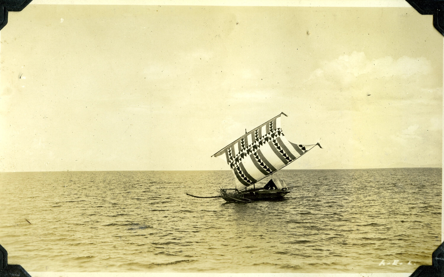 Traditional Outrigger Sailboat Under Sail, Philippine Waters, c. 1920s-1930s