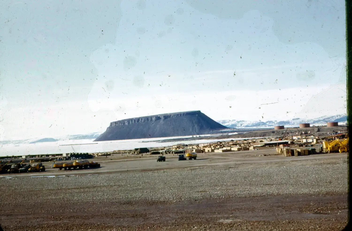 Thule Air Base, Greenland - Table Mountain Landmark and Base Support Area, 1950s Color Slide