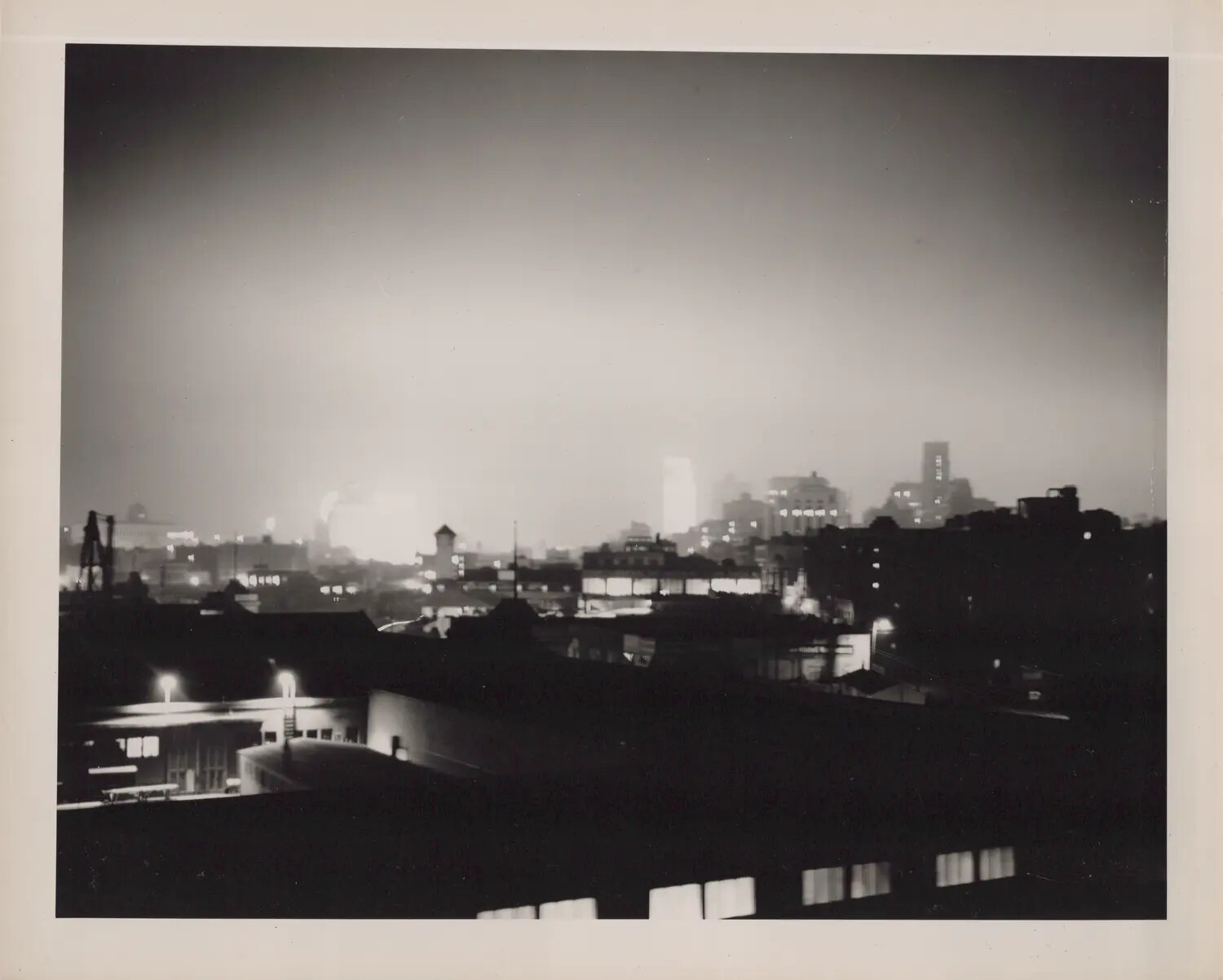 Night View of City Skyline from Waterfront/Shipyard, WWII Era