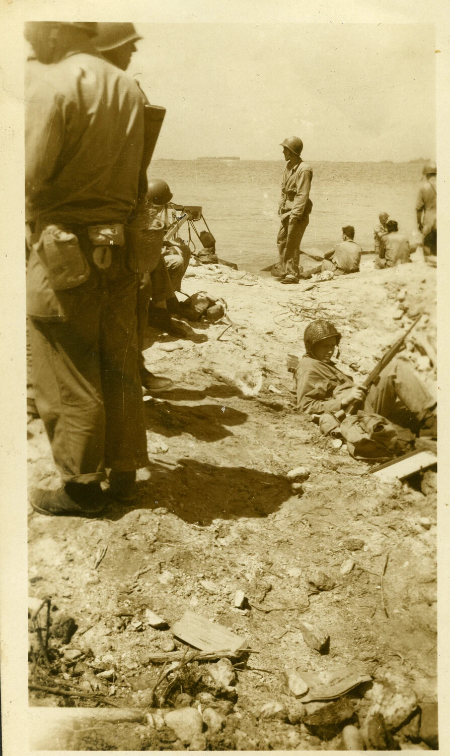 American Troops on Beachhead During Pacific Amphibious Operations, Likely Kwajalein Atoll, WWII