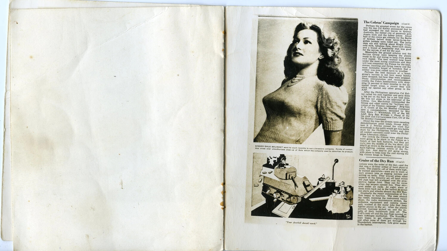Scrapbook Page with Pin-Up Clipping and "The Cobras' Campaign" Unit History Article, Pacific Theater, WWII